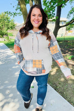 Load image into Gallery viewer, Orange &amp; Taupe Plaid Terry Kangaroo Pocket Hoodie
