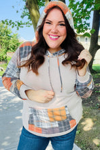 Load image into Gallery viewer, Orange &amp; Taupe Plaid Terry Kangaroo Pocket Hoodie
