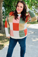 Load image into Gallery viewer, Ivory &amp; Rust Checker Jacquard Knit Sweater
