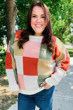 Load image into Gallery viewer, Ivory &amp; Rust Checker Jacquard Knit Sweater
