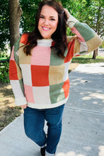 Load image into Gallery viewer, Ivory &amp; Rust Checker Jacquard Knit Sweater
