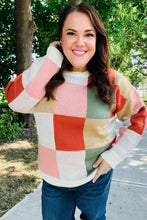 Load image into Gallery viewer, Ivory &amp; Rust Checker Jacquard Knit Sweater
