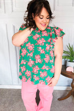 Load image into Gallery viewer, Look Of Love Green Floral Print Mock Neck Flutter Sleeve Top
