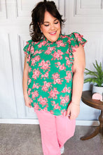 Load image into Gallery viewer, Look Of Love Green Floral Print Mock Neck Flutter Sleeve Top
