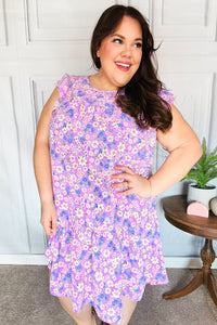 Lovely In Florals Tiered Ruffle Sleeve Woven Dress in Lilac