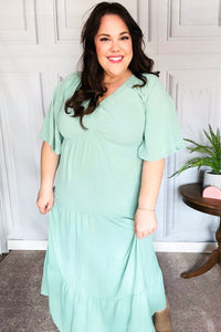 All About Spring Elastic V Neck Tiered Maxi Dress in Mint