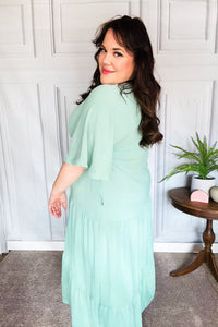 All About Spring Elastic V Neck Tiered Maxi Dress in Mint