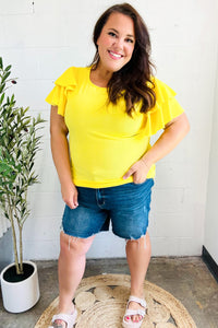 Lovely In Tiered Double Ruffle Sleeve Woven Top in Yellow