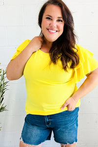 Lovely In Tiered Double Ruffle Sleeve Woven Top in Yellow