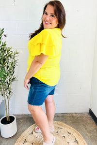 Lovely In Tiered Double Ruffle Sleeve Woven Top in Yellow