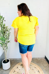 Lovely In Tiered Double Ruffle Sleeve Woven Top in Yellow