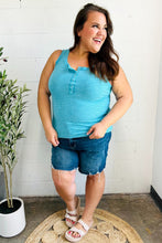 Load image into Gallery viewer, Summer Days Melange Ribbed Henley Button Down Tank in  Ice Blue
