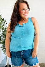 Load image into Gallery viewer, Summer Days Melange Ribbed Henley Button Down Tank in  Ice Blue
