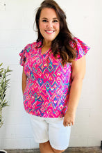 Load image into Gallery viewer, Eyes On You Fuchsia Boho Ikat Print Frill Notch Neck Top
