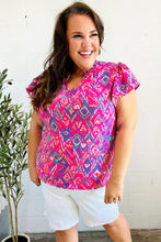 Load image into Gallery viewer, Eyes On You Fuchsia Boho Ikat Print Frill Notch Neck Top
