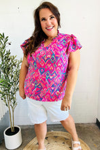 Load image into Gallery viewer, Eyes On You Fuchsia Boho Ikat Print Frill Notch Neck Top
