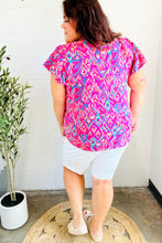 Load image into Gallery viewer, Eyes On You Fuchsia Boho Ikat Print Frill Notch Neck Top
