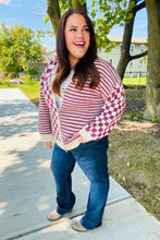 Load image into Gallery viewer, Cozy Days Checkered &amp; Striped Button-Down Cardigan in Magenta
