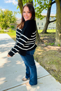 Stand Out Striped Oversized Knit Sweater in Black