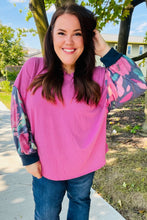 Load image into Gallery viewer, Weekend Ready Magenta &amp; Navy Floral Mineral Wash Rib Dolman Top
