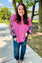 Load image into Gallery viewer, Weekend Ready Magenta &amp; Navy Floral Mineral Wash Rib Dolman Top
