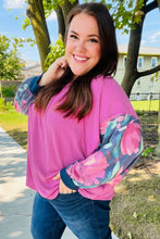 Load image into Gallery viewer, Weekend Ready Magenta &amp; Navy Floral Mineral Wash Rib Dolman Top
