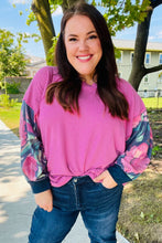 Load image into Gallery viewer, Weekend Ready Magenta &amp; Navy Floral Mineral Wash Rib Dolman Top
