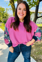 Load image into Gallery viewer, Weekend Ready Magenta &amp; Navy Floral Mineral Wash Rib Dolman Top
