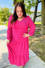 Load image into Gallery viewer, Beautiful You Pintuck Detail Frill V Neck Maxi Dress in Berry
