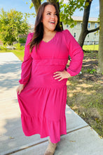 Load image into Gallery viewer, Beautiful You Pintuck Detail Frill V Neck Maxi Dress in Berry
