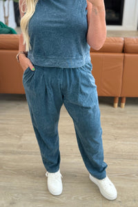Limber Up Tapered Leg Joggers in Slate Blue