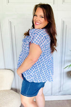 Load image into Gallery viewer, Hello Beautiful Plaid V Neck Ruffle Elastic Babydoll Top in Blue
