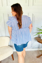 Load image into Gallery viewer, Hello Beautiful Plaid V Neck Ruffle Elastic Babydoll Top in Blue
