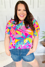 Load image into Gallery viewer, Vacay Ready Fuchsia Tropical Print Frill Mock Neck Top
