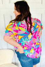 Load image into Gallery viewer, Vacay Ready Fuchsia Tropical Print Frill Mock Neck Top
