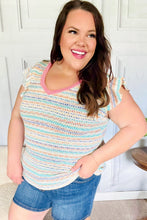 Load image into Gallery viewer, Sunny Days Coral Two Tone Striped Textured Knit V Neck Top
