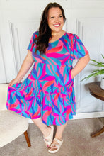 Load image into Gallery viewer, Remember Me Blue &amp; Fuchsia Geo Print V Neck Dress
