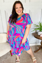 Load image into Gallery viewer, Remember Me Blue &amp; Fuchsia Geo Print V Neck Dress
