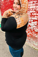 Load image into Gallery viewer, Black &amp; Rust Paisley Print Hacci Knit Hoodie
