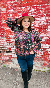 Take The Leap Border Print Boho Tie Top