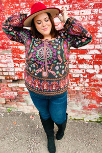 Take The Leap Border Print Boho Tie Top