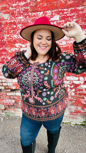 Take The Leap Border Print Boho Tie Top