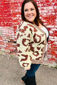 Taupe & Sepia Leopard Print Color Block Cardigan