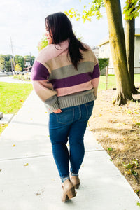 Fall For You Multicolor Stripe Cable Knit Mock Neck Sweater in Mauve