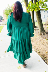 Beautiful You Smocked Ruffle Sleeve Maxi Dress in Green