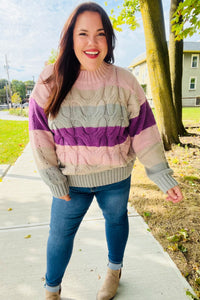 Fall For You Multicolor Stripe Cable Knit Mock Neck Sweater in Mauve