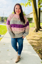 Load image into Gallery viewer, Fall For You Multicolor Stripe Cable Knit Mock Neck Sweater in Mauve
