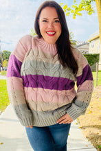 Load image into Gallery viewer, Fall For You Multicolor Stripe Cable Knit Mock Neck Sweater in Mauve
