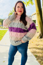 Load image into Gallery viewer, Fall For You Multicolor Stripe Cable Knit Mock Neck Sweater in Mauve
