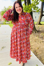 Load image into Gallery viewer, Casual Living Burgundy Floral Collared Fit &amp; Flare Maxi Dress
